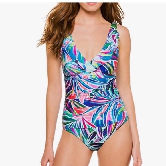 La Blanca Palm Opulence One Piece Tummy Control Women's Size 12 - Picture 1 of 8